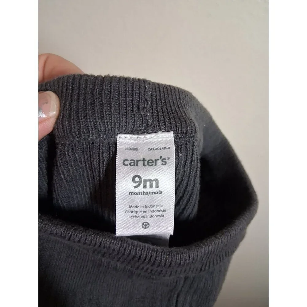 Carter's Pants Knit Rolled Cuff Cute Buttons Casual Gray Baby Girl Size 9 Months
